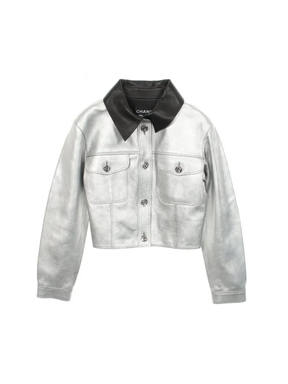 Chanel Leather Jacket CC Logo Button Metallic Cles the